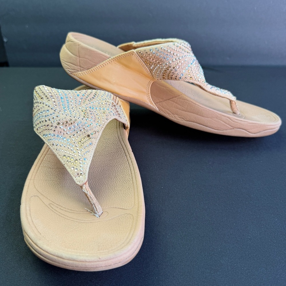 FitFlop Rumba Crystal Thong Sandals Size 9 Beige Tan Microwobbleboard Comfort